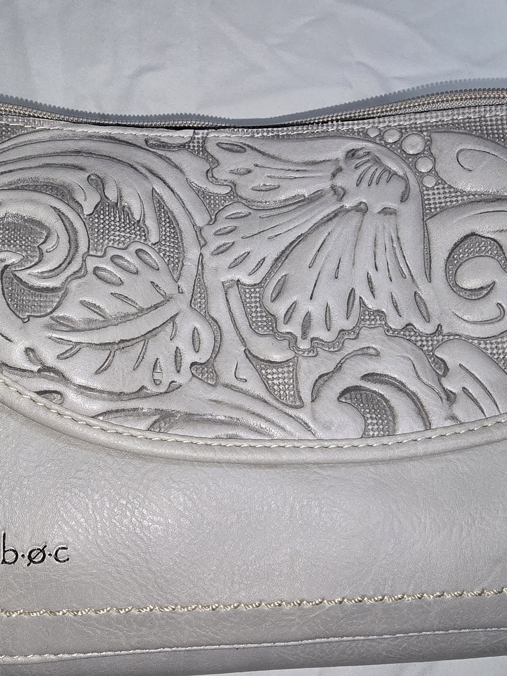 b.o.c. Embossed Floral Crossbody Bag in Light Gray